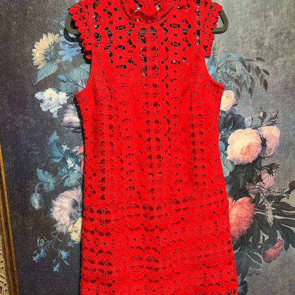 Laundry Geometric Red Lace Dress - Picture 2 of 8